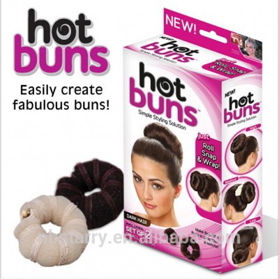 New launched Brown/Beige DIY Wholesale Retail Pure Handwork Knitted Nylon Button Hot Buns as Seen on TV Hair Donut Maker